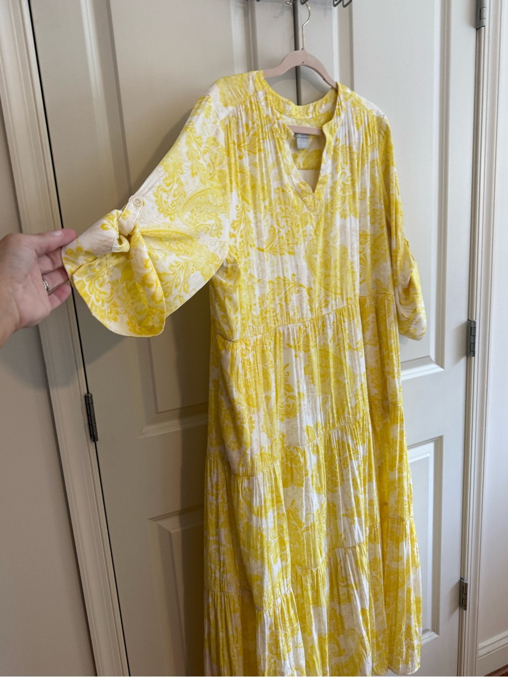 Chico's Yellow and White Floral Tiered Midi Dress - Picture 4 of 4